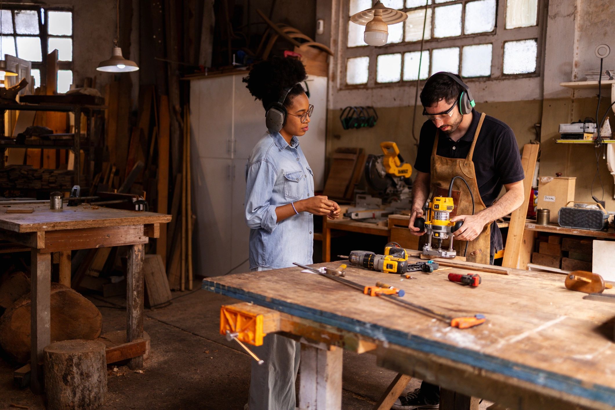 Custom woodworking in a workshop